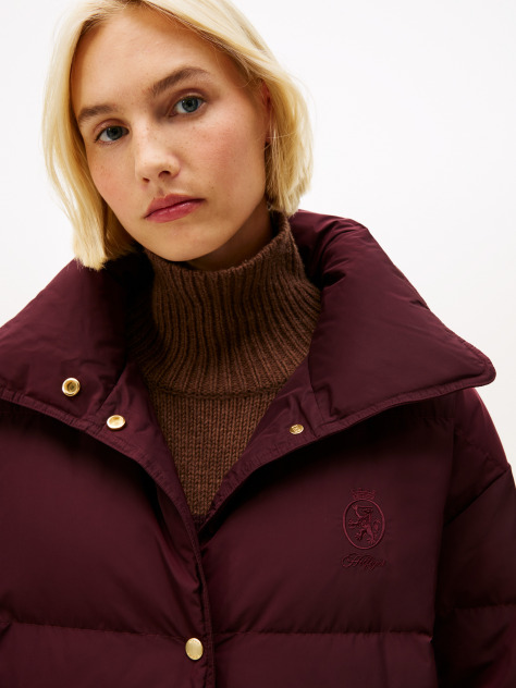 Red Crest Embroidery Down Puffer Coat  Women