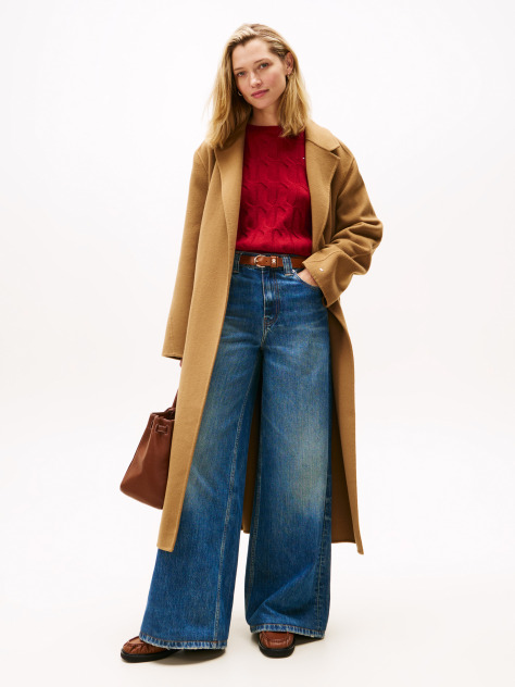 Khaki Double-Faced Wool Blend Belted Longline Coat  Women