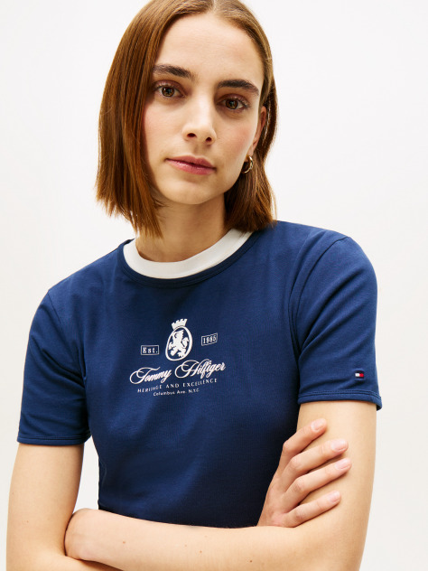 Blue Varsity Crest Slim Short Sleeve Tee  Women