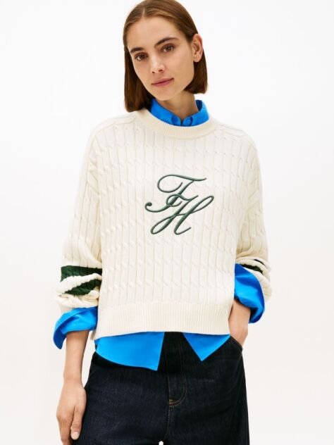 Bej Pulover Relaxat Din Tricot Cu Logo Brodat  Femei