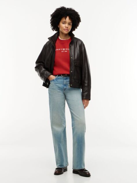 Rosu Bluza De Trening Din Fleece Cu Croiala Lejera Si Logo  Femei
