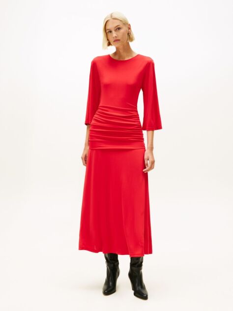Rosu Rochie Festive Crepe Midi Cu Croiala Slim  Femei