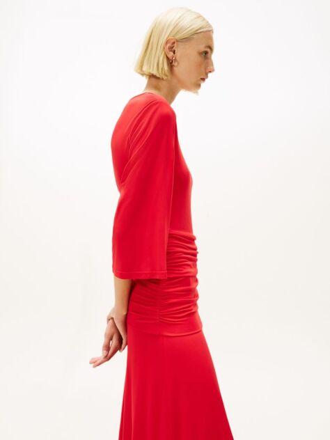 Rosu Rochie Festive Crepe Midi Cu Croiala Slim  Femei