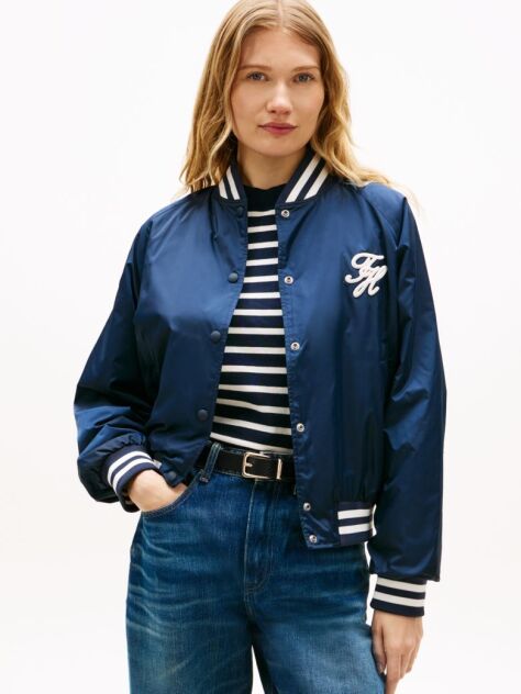 Blue Jacheta Bomber Hidrofuga Cu Logo Appliqué  Femei