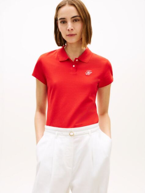 Rosu Polo 1985 Cu Croiala Slim Si Logo Brodat  Femei