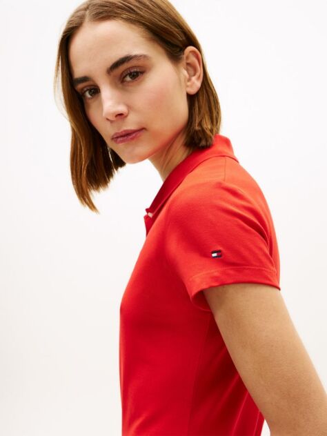 Rosu Polo 1985 Cu Croiala Slim Si Logo Brodat  Femei