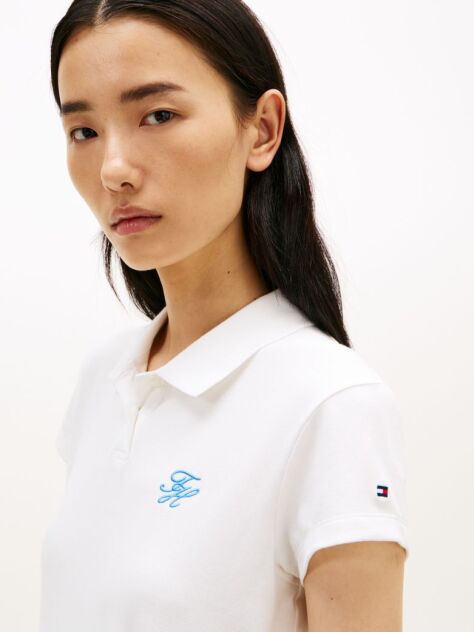 Alb Polo 1985 Cu Croiala Slim Si Logo Brodat  Femei