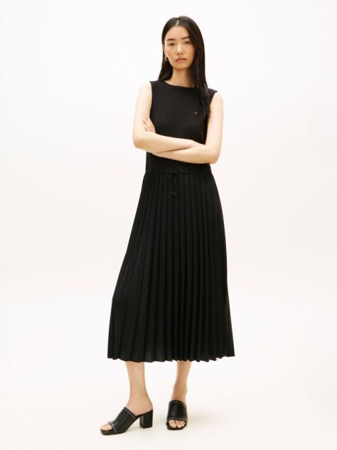 Negru Rochie Midi Slim Fara Maneci Cu Pliuri  Femei