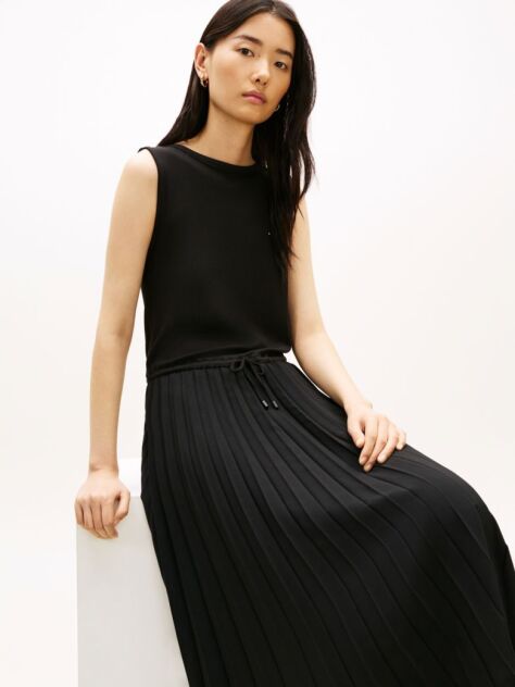 Negru Rochie Midi Slim Fara Maneci Cu Pliuri  Femei
