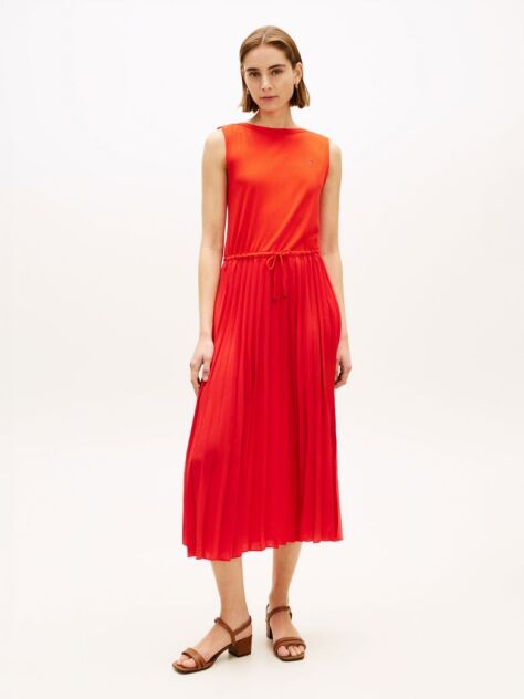 Rosu Rochie Midi Slim Fara Maneci Cu Pliuri  Femei