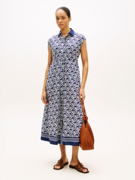 Blue Rochie Gen Camasa Midi Din Voal Imprimat Cu Matase  Femei