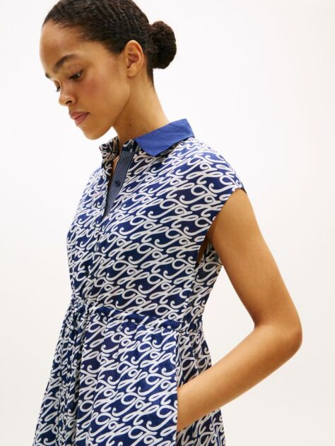 Blue Rochie Gen Camasa Midi Din Voal Imprimat Cu Matase  Femei