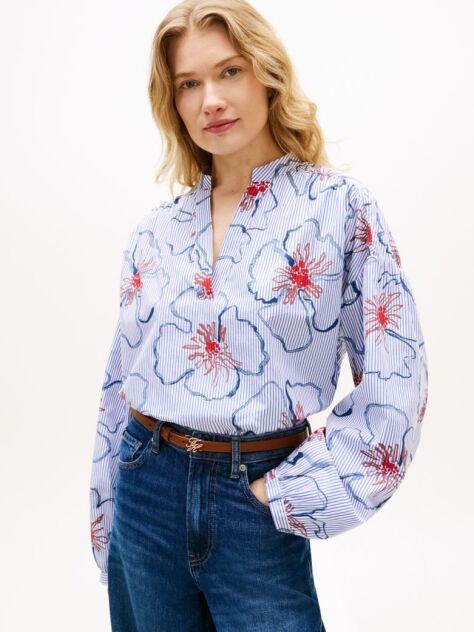 Multi Bluza Din Poplina Cu Croiala Lejera Si Guler In V  Femei