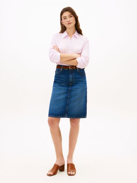 Blue Mid Rise Straight Denim Pencil Skirt  Women