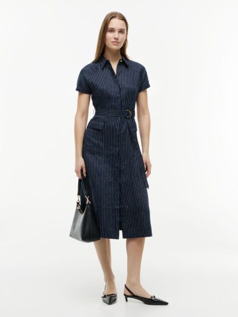 Multi Rochie Cu Dungi Fine Si Nasturi Aurii Din In  Femei