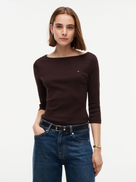 Maro T-Shirt Cu Maneca Trei Sferturi Croiala Slim Si Guler Boat  Femei