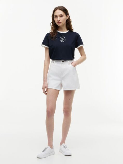 Blue Tricou Cu Guler Rotund Si Logo Brodat  Femei