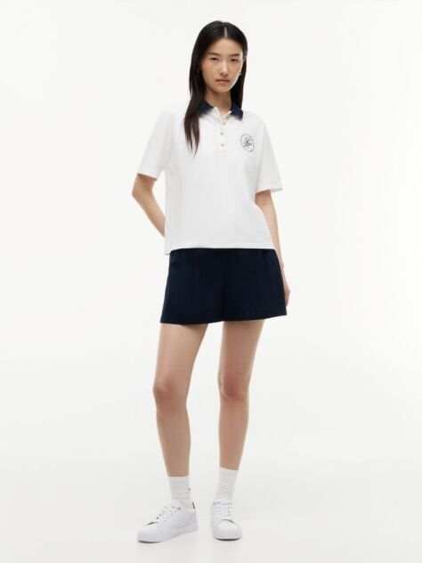 Alb Tricou Polo Cu Croiala Normala De Culoare Aurie Cu Nasturi  Femei
