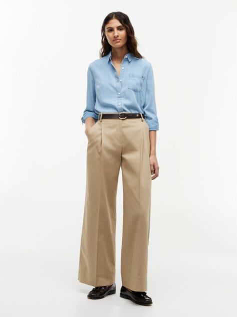 Bej Pantaloni Chino Cu Croiala Larga Cu Logo Brodat  Femei