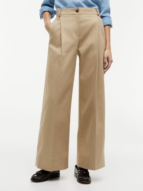 Bej Pantaloni Chino Cu Croiala Larga Cu Logo Brodat  Femei