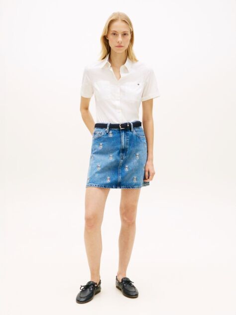 Blue Fusta Mini Din Denim Cu Broderie TH Crest  Femei