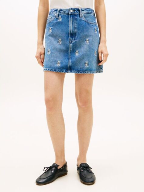 Blue Fusta Mini Din Denim Cu Broderie TH Crest  Femei