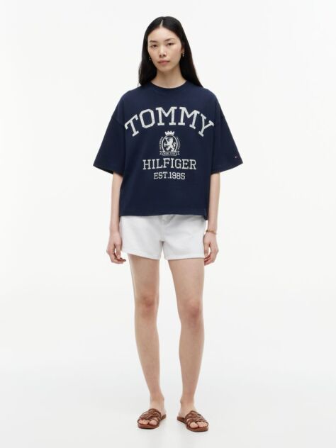 Blue Tricou Oversized Crest Cu Croiala Lejera  Femei