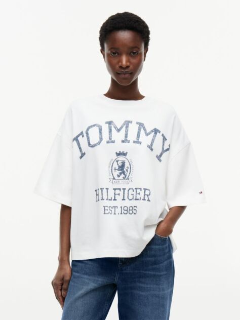 Alb Tricou Oversized Crest Cu Croiala Lejera  Femei