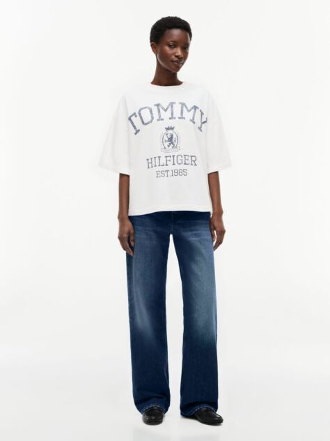 Alb Tricou Oversized Crest Cu Croiala Lejera  Femei