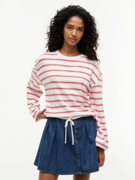 Multi Tricou Cu Maneci Lungi Si Tiv Cu Snur Cu Dungi  Femei