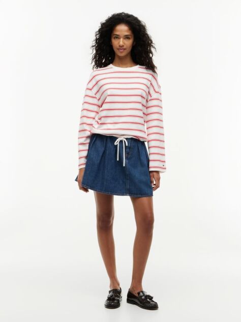 Multi Tricou Cu Maneci Lungi Si Tiv Cu Snur Cu Dungi  Femei