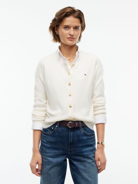 Beige Pure Wool Slim Button Cardigan  Women