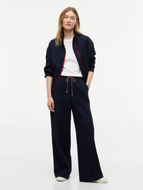 Blue Pantaloni Cu Dunga Global Cordon Si Croiala Larga  Femei