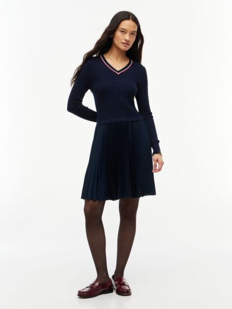 Blue Rochie Mini Crepe Cu Texturi Mixte  Femei