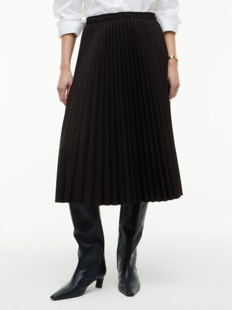 Brown Pleated Twill Midi Skirt  Women