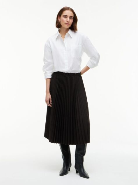 Brown Pleated Twill Midi Skirt  Women