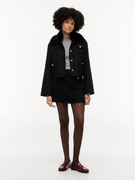 Black Gold-Tone Button Wool Blend Mini Skirt  Women