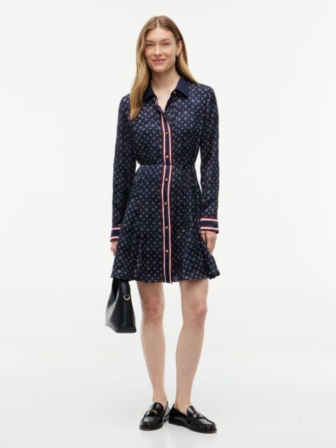 Blue Scarf Print Jacquard Mini Shirt Dress  Women
