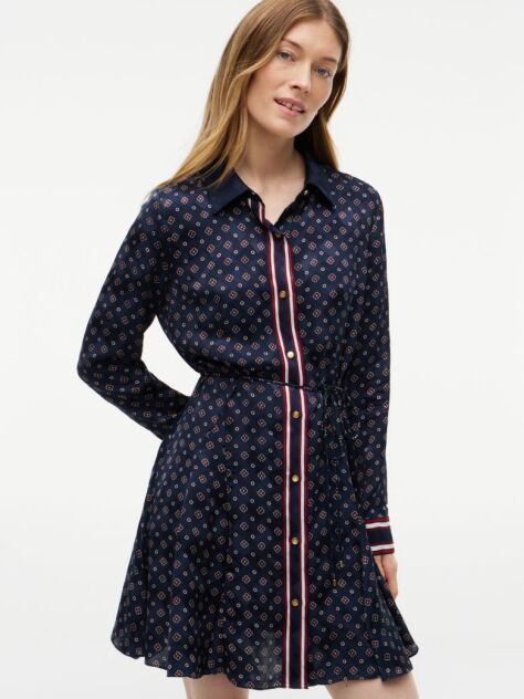 Blue Scarf Print Jacquard Mini Shirt Dress  Women