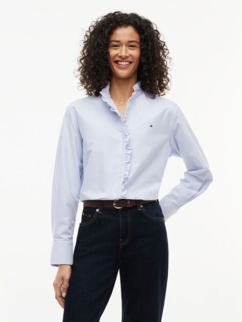 Blue Camasa Oxford Cu Guler Cu Volane   Femei