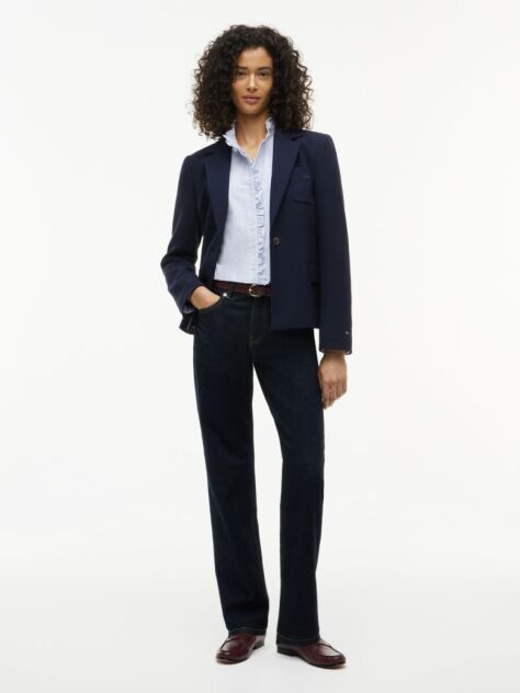Blue Camasa Oxford Cu Guler Cu Volane   Femei