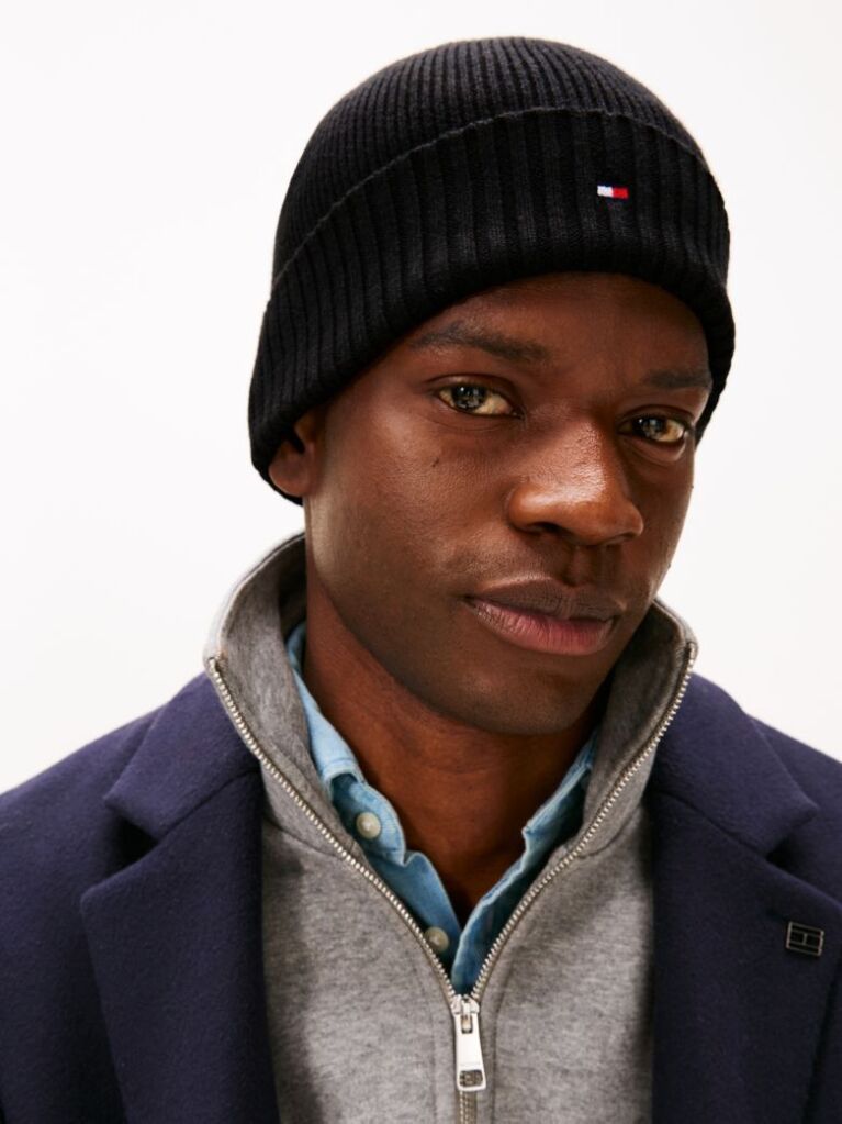 Negru Caciula Cu Casmir Hilfiger Flag   Barbati
