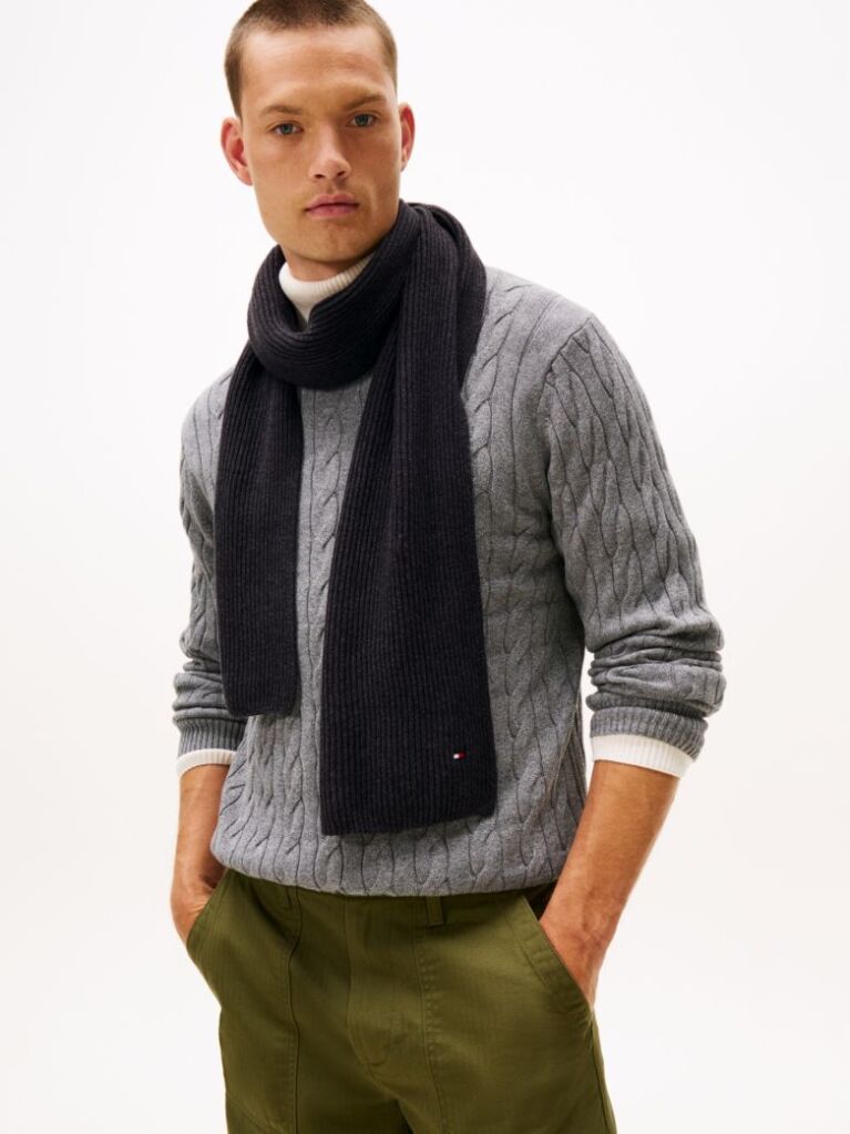 Grey Hilfiger Flag Embroidery Scarf with Cashmere  Men