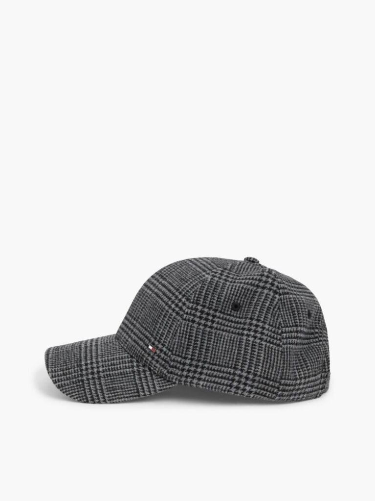 Grey Check Wool Blend Baseball Cap  Men