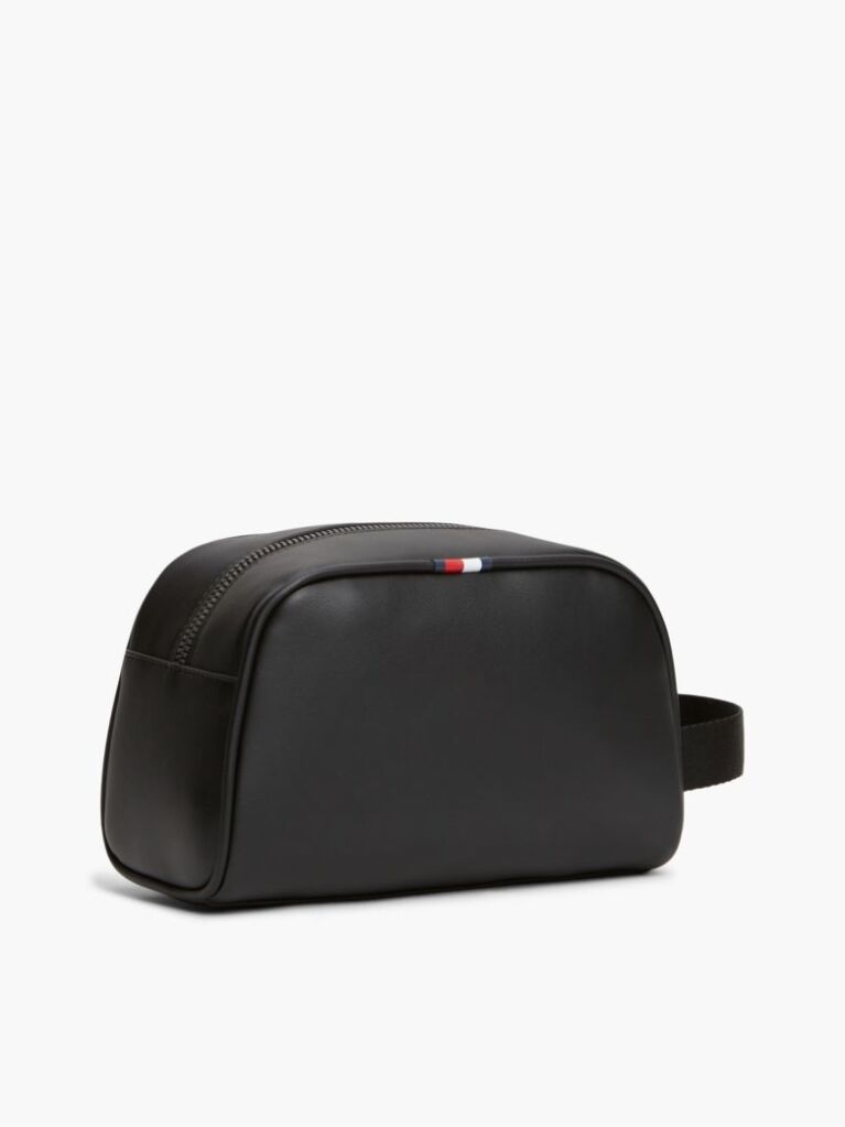 Black Perforated Pocket Enamel Flag Washbag  Men