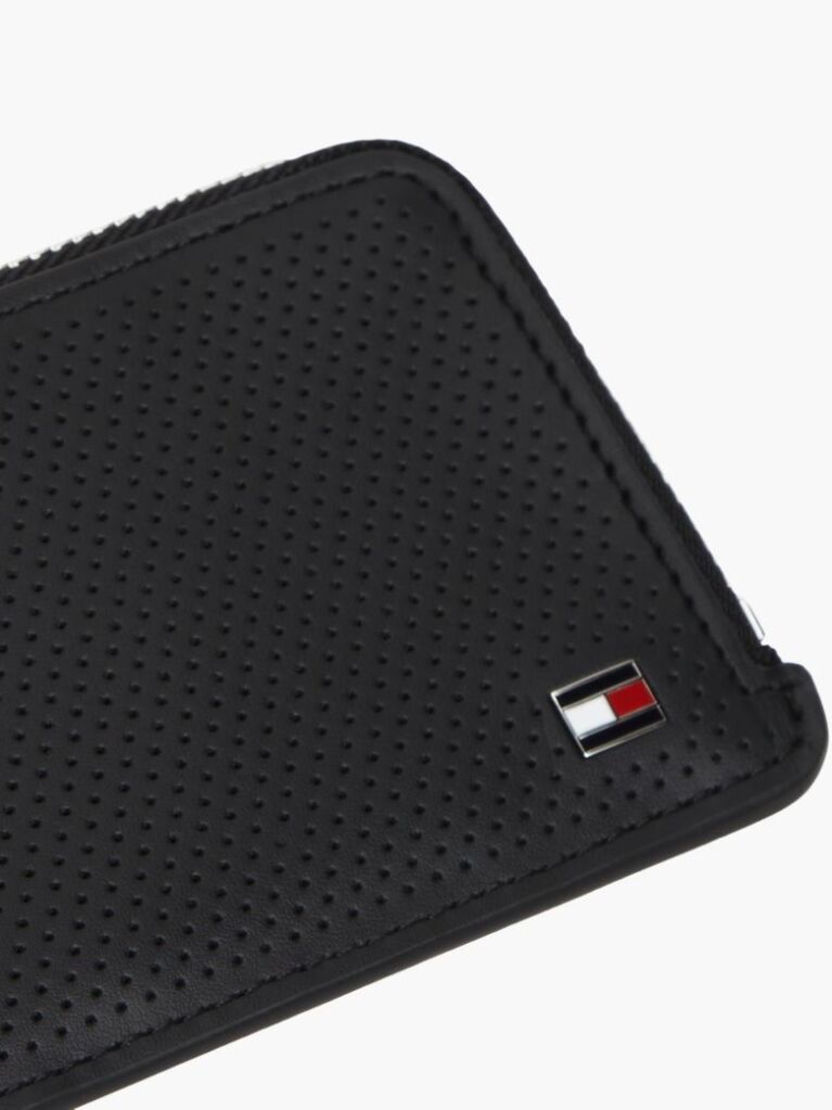 Negru Portofel Din Piele Perforat Cu Fermoar  Barbati