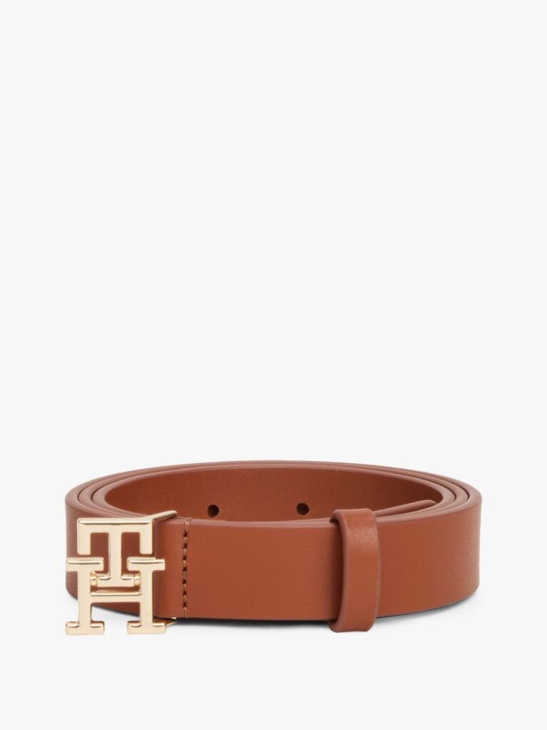 Brown Modern TH Monogram Buckle Leather Belt  Women