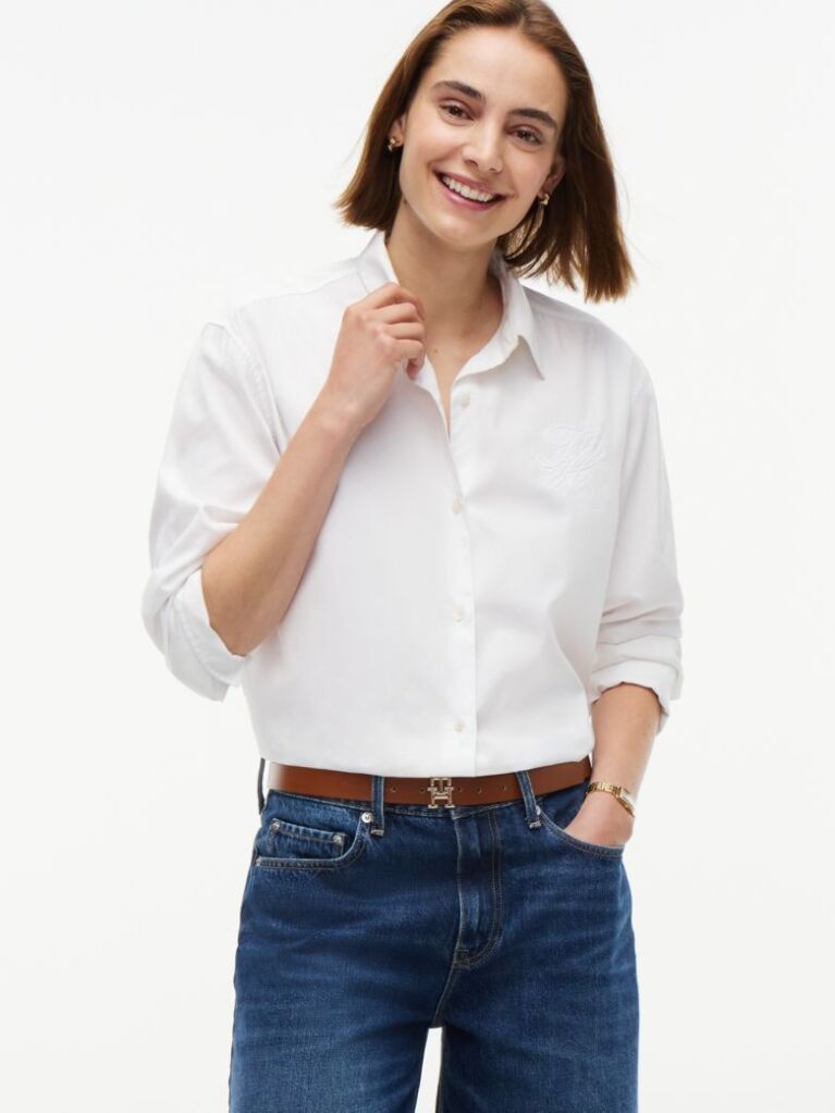 Brown Modern TH Monogram Buckle Leather Belt  Women