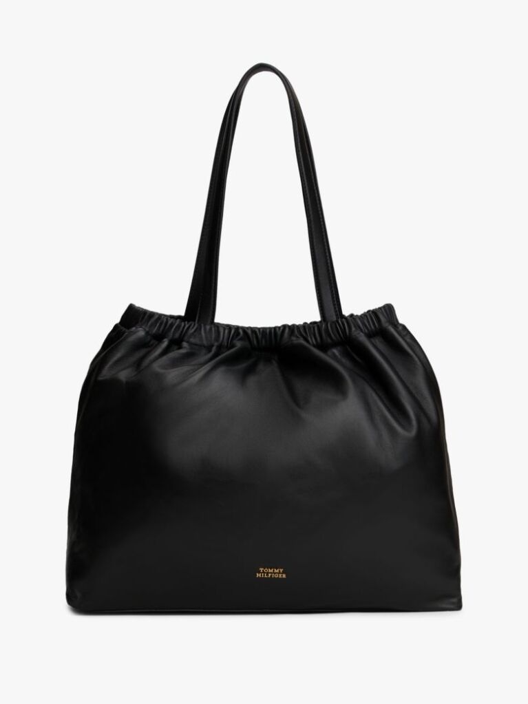 Black Soft Leather Logo Plaque Tote Bag  Women