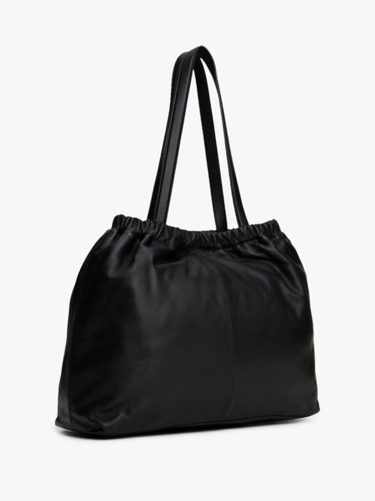 Black Soft Leather Logo Plaque Tote Bag  Women